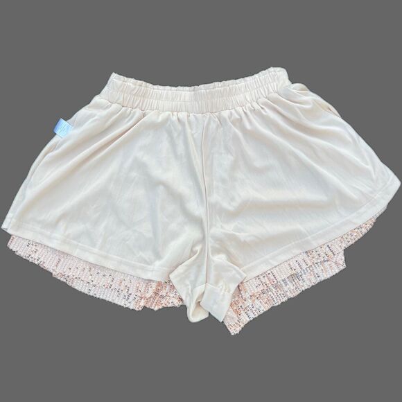 Cotton Bleu Women Gold Sequin Shorts Stretchy Waist lined Size Medium - Picture 8 of 10